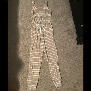 Aerie tan and white striped lounge romper (xs)
